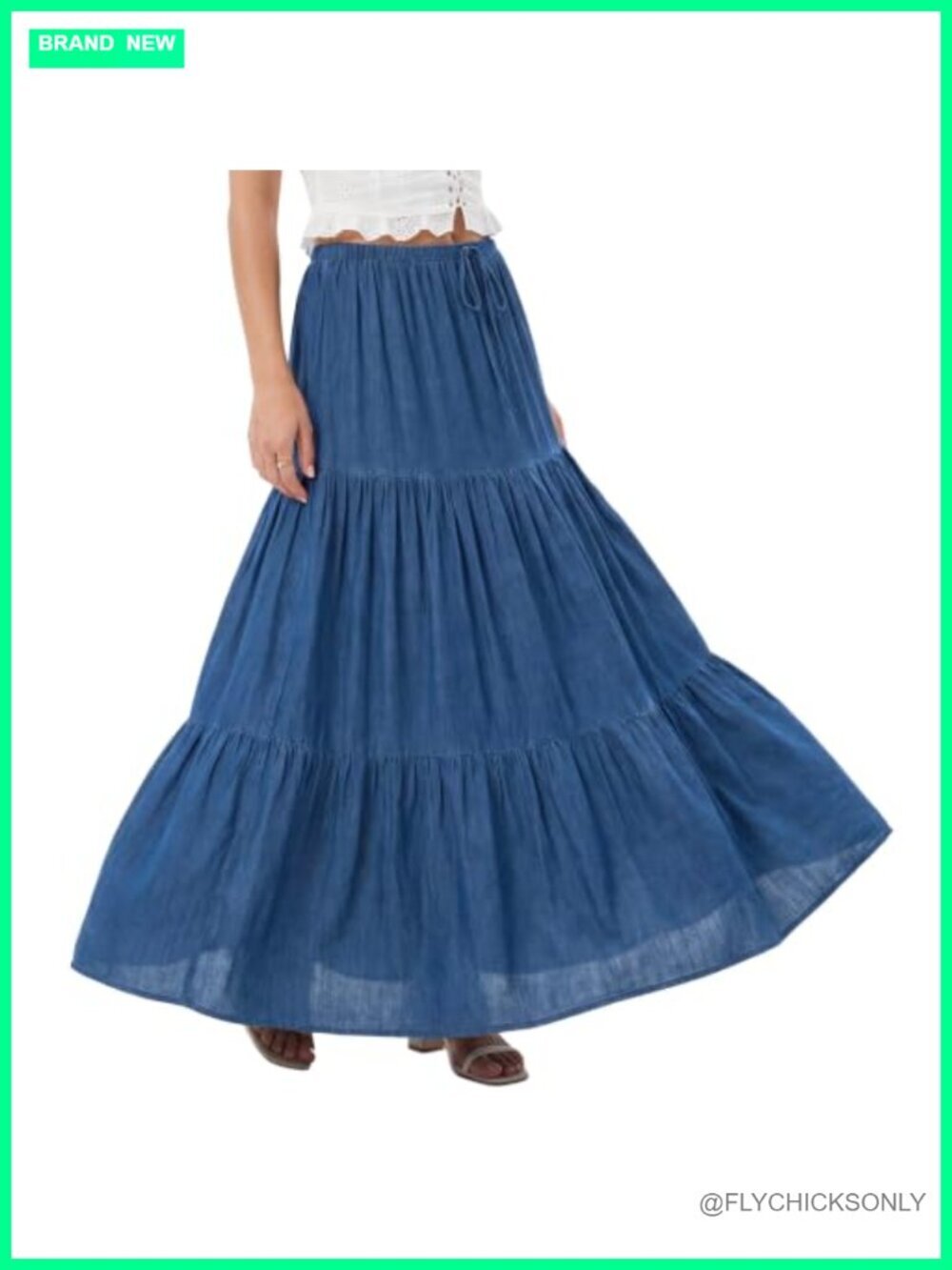 Tiered Ruffled Flowy Maxi Skirt Drawstring Low-Rise Casual Solid Beach